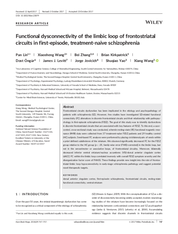 (PDF) Functional dysconnectivity of the limbic loop of frontostriatal ...