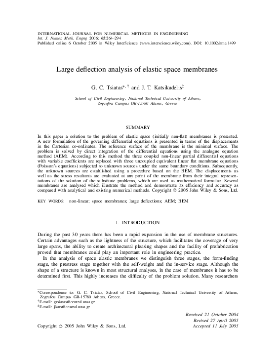(PDF) Large deflection analysis of elastic space membranes
