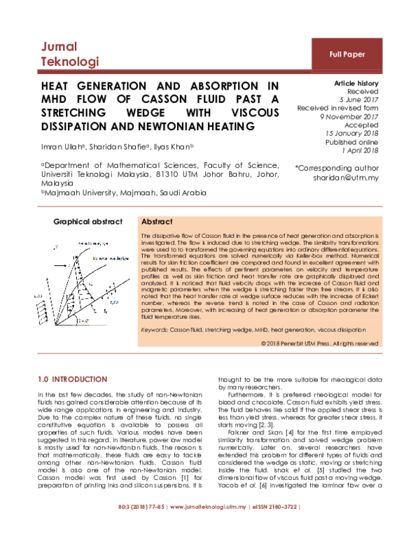 (PDF) Heat Generation and Absorption in MHD Flow of Casson Fluid Past a ...