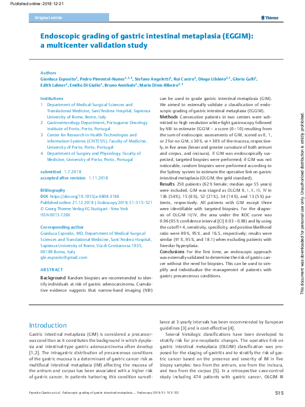 (PDF) Endoscopic grading of gastric intestinal metaplasia (EGGIM): a ...