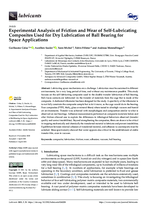 (PDF) Experimental Analysis of Friction and Wear of Self-Lubricating ...