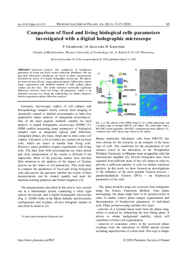(PDF) Comparison of fixed and living biological cells parameters ...