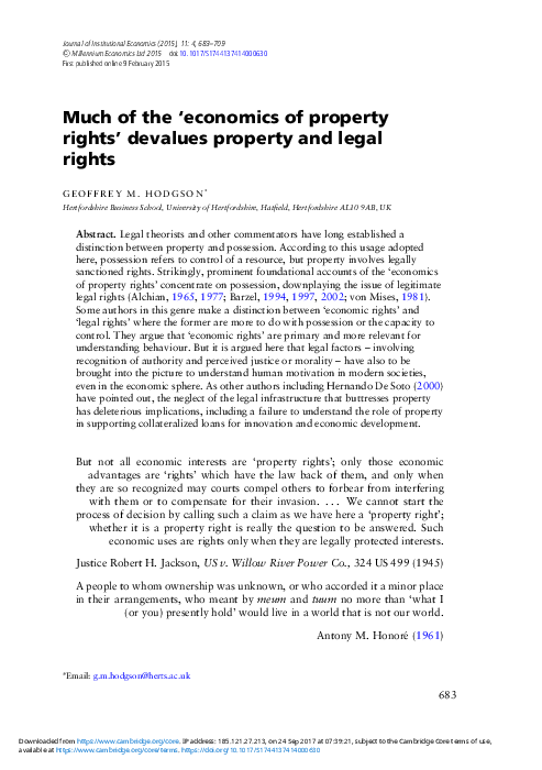 (PDF) Much of the ‘economics of property rights’ devalues property and ...