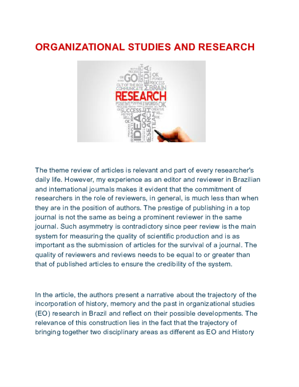 (PDF) ORGANIZATIONAL STUDIES AND RESEARCH