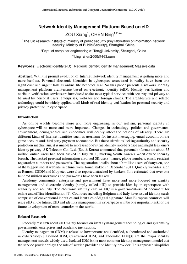 (PDF) Network Identity Management Platform Based on Eid