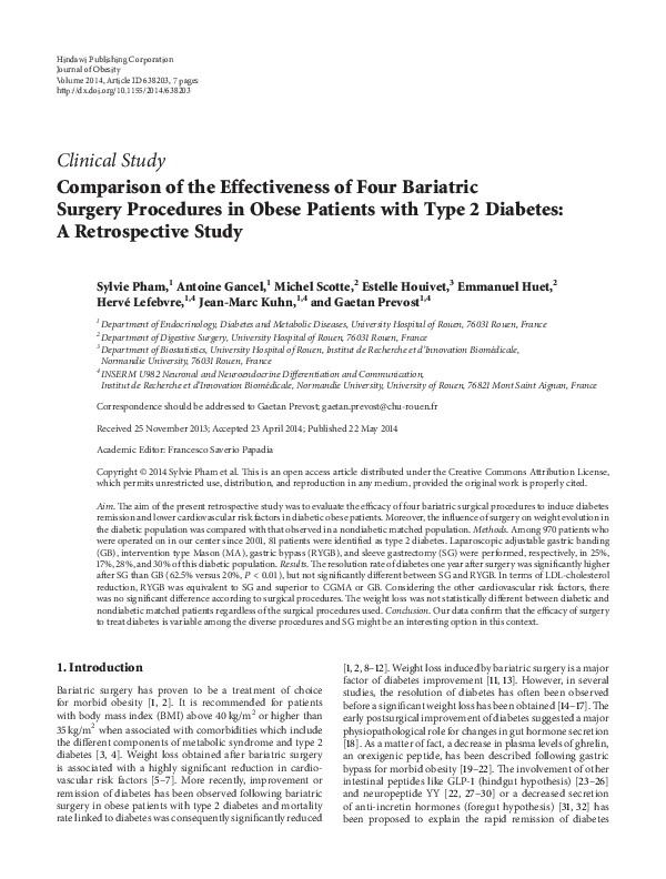 (PDF) Comparison of the Effectiveness of Four Bariatric Surgery ...