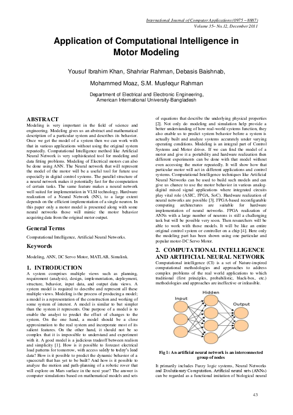 (PDF) Application of Computational Intelligence in Motor Modeling