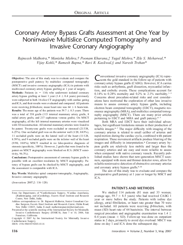 (PDF) Coronary Artery Bypass Grafts Assessment at One Year by ...