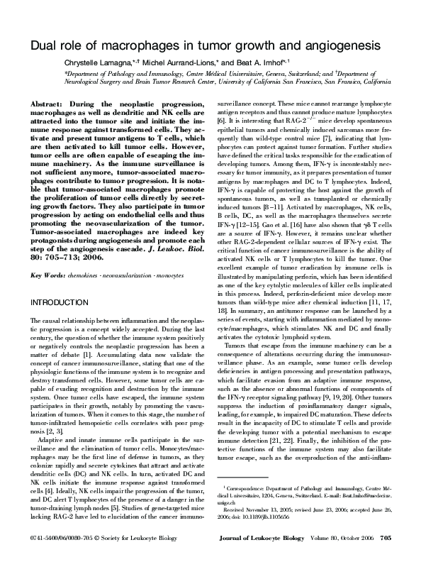 (PDF) Dual role of macrophages in tumor growth and angiogenesis