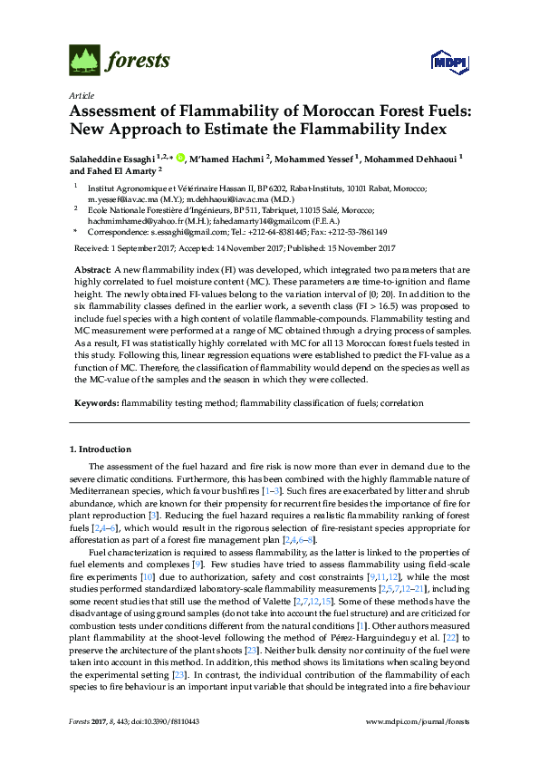(PDF) Assessment of Flammability of Moroccan Forest Fuels: New Approach ...