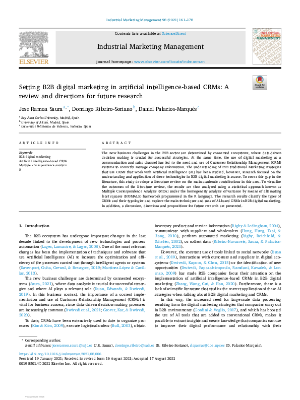 (PDF) Setting B2B digital marketing in artificial intelligence-based ...