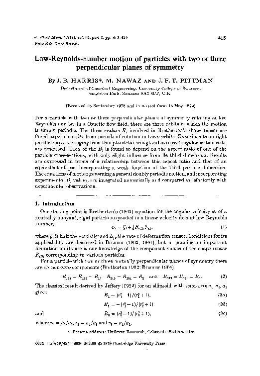 Pdf Low Reynolds Number Motion Of Particles With Two Or Three Perpendicular Planes Of Symmetry John Pittman Academia Edu