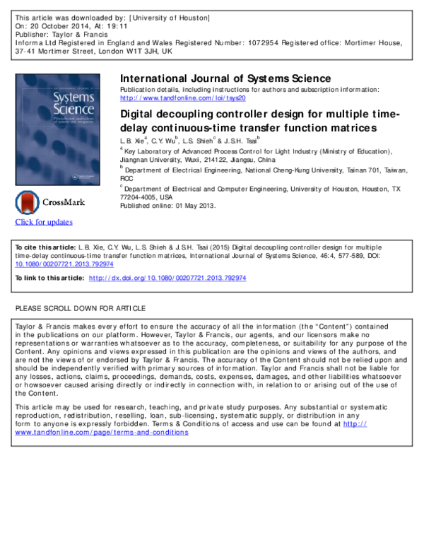 (PDF) Digital decoupling controller design for multiple time-delay ...