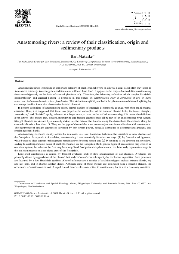 (PDF) Anastomosing rivers: a review of their classification, origin and ...