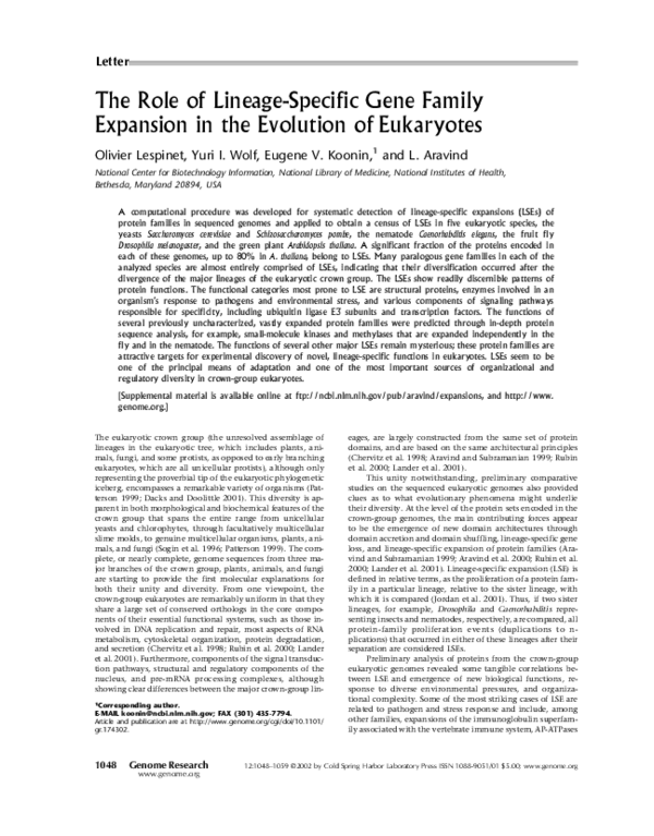 (PDF) The Role of Lineage-Specific Gene Family Expansion in the ...