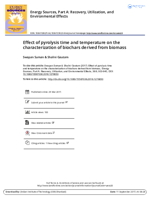 (PDF) Effect of pyrolysis time and temperature on the characterization ...