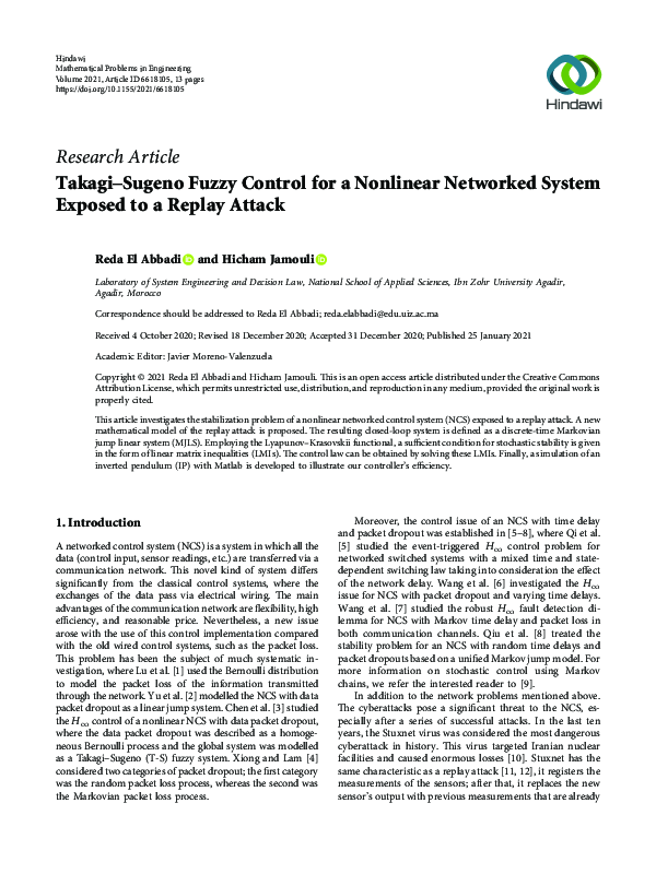 (PDF) Takagi–Sugeno Fuzzy Control for a Nonlinear Networked System ...