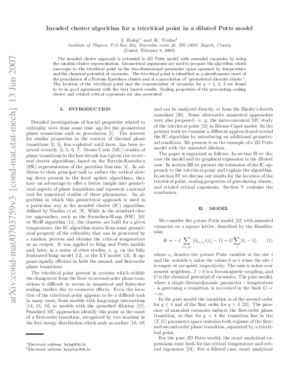 (PDF) Invaded cluster algorithm for a tricritical point in a diluted ...