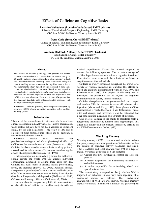 (PDF) Effects of caffeine on cognitive tasks