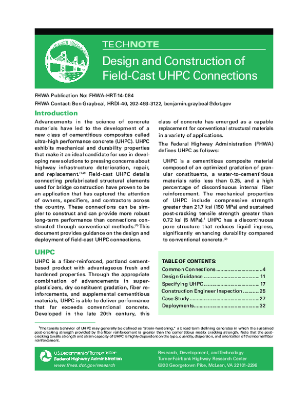 (PDF) Design and Construction of Field-Cast UHPC Connections
