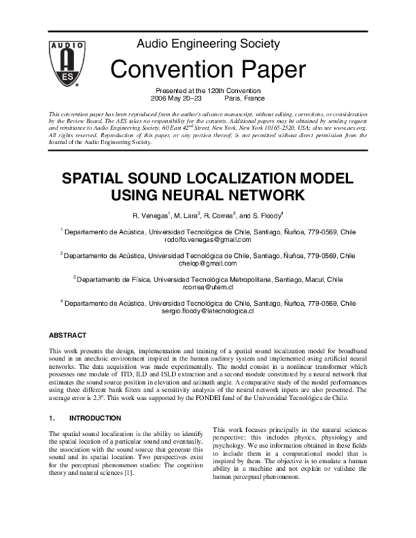 (PDF) Spatial Sound Localization model using neural network