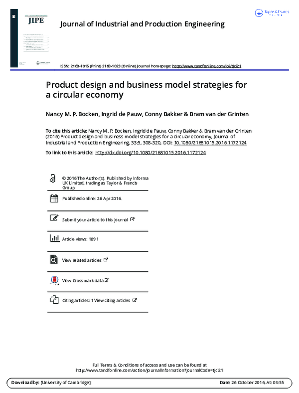 (PDF) Product design and business model strategies for a circular economy