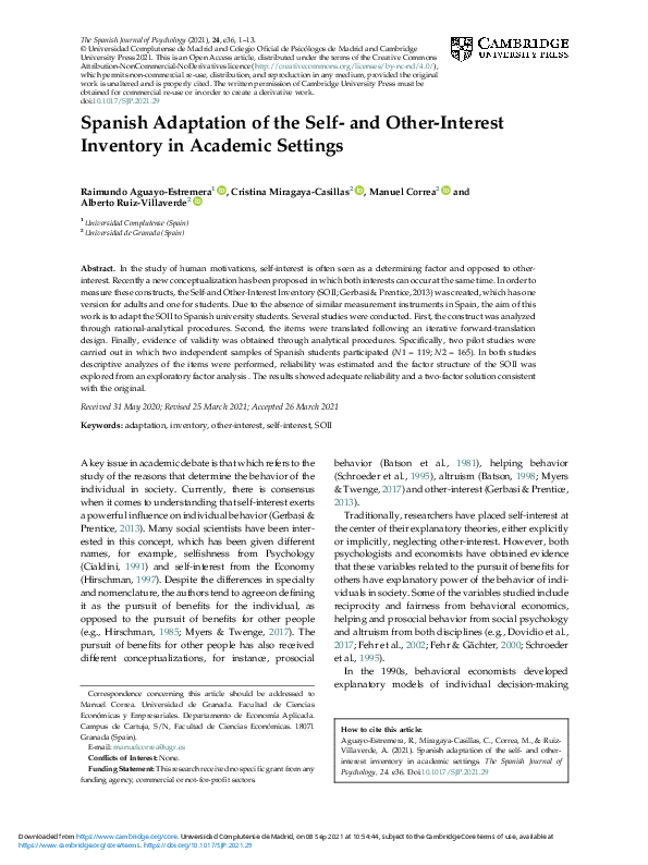 (PDF) Spanish Adaptation of the Self-and Other-Interest Inventory in ...