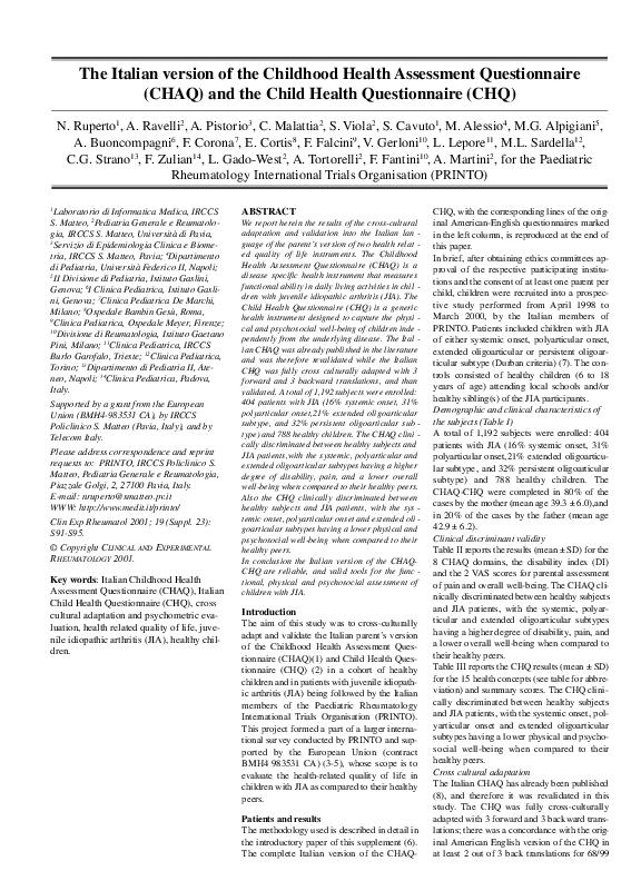 (PDF) The Italian version of the Childhood Health Assessment