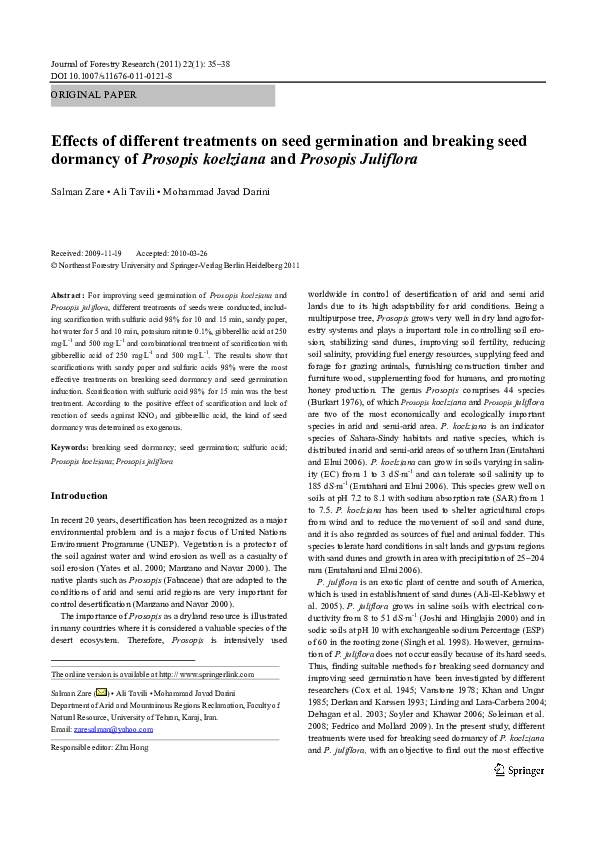 (PDF) Effects of different treatments on seed germination and breaking ...