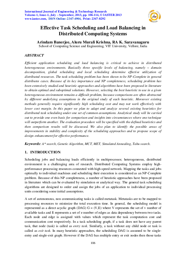 (PDF) Effective Task Scheduling and Load Balancing in Distributed ...