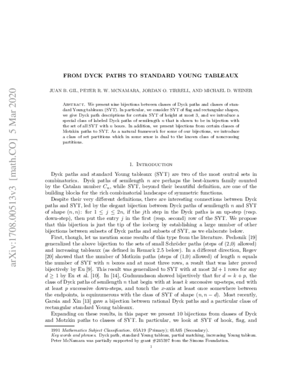 (PDF) From Dyck Paths to Standard Young Tableaux Jordan Tirrell