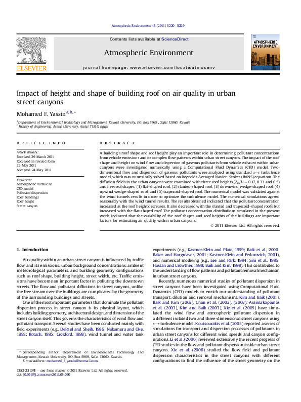 (PDF) Impact of height and shape of building roof on air quality in ...