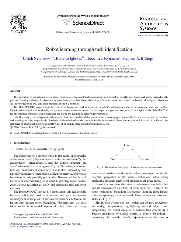 (PDF) Robot learning through task identification