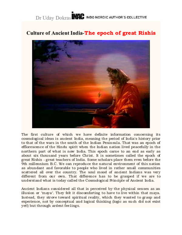 (DOC) Culture of Ancient India-The epoch of great Rishis