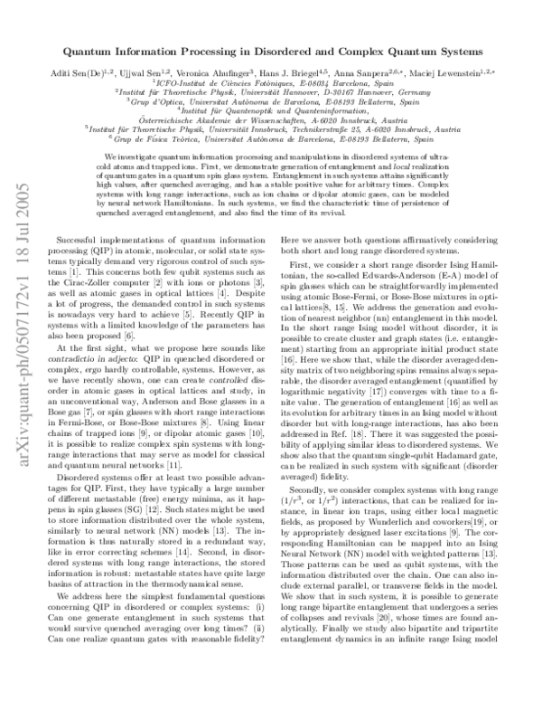 (PDF) Quantum-information processing in disordered and complex quantum ...