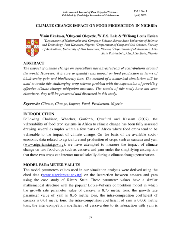 (PDF) CLIMATE CHANGE IMPACT ON FOOD PRODUCTION IN NIGERIA