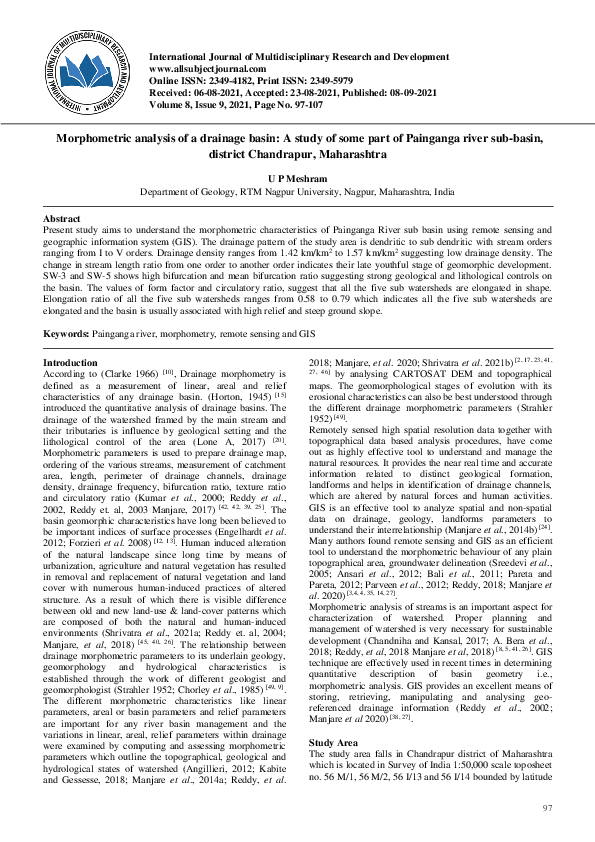 (PDF) Morphometric analysis of a drainage basin A study of some part of ...