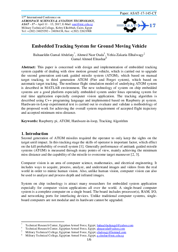 (PDF) Embedded Tracking System for Ground Moving Vehicle