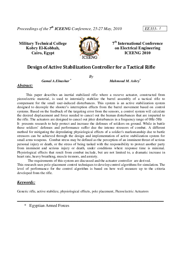 (PDF) Design of Active Stabilization Controller for a Tactical Rifle