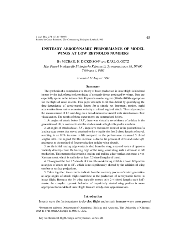 (PDF) Unsteady aerodynamic performance of model wings at low Reynolds ...