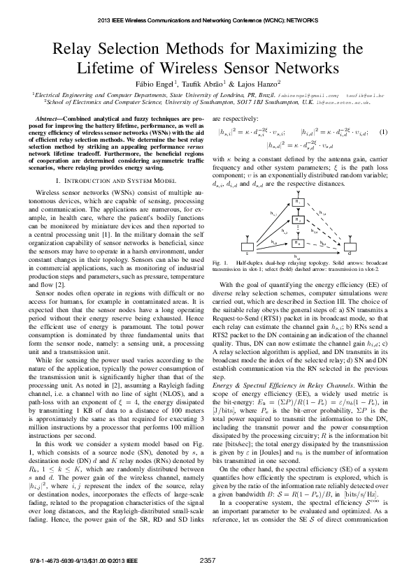 (PDF) Relay selection methods for maximizing the lifetime of wireless ...