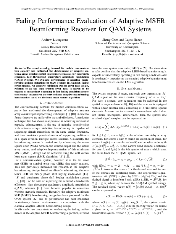 (PDF) Fading Performance Evaluation of Adaptive MSER Beamforming ...