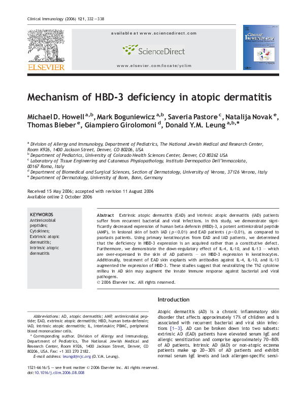 (PDF) Mechanism of HBD-3 deficiency in atopic dermatitis
