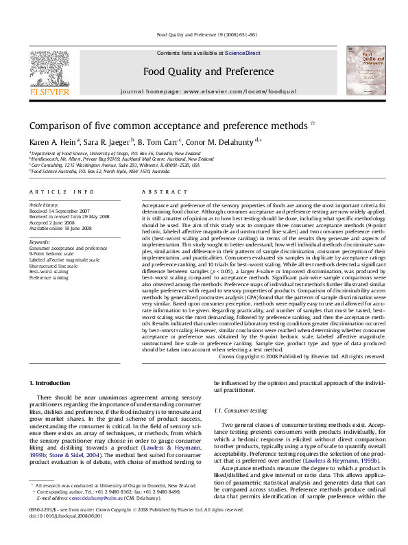 (PDF) Comparison of five common acceptance and preference methods