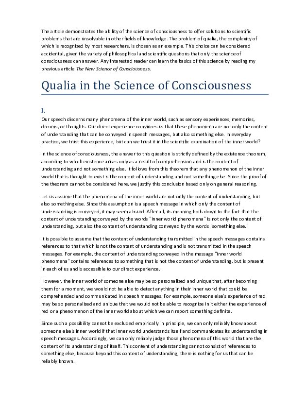 (DOC) Qualia in the Science of Consciousness
