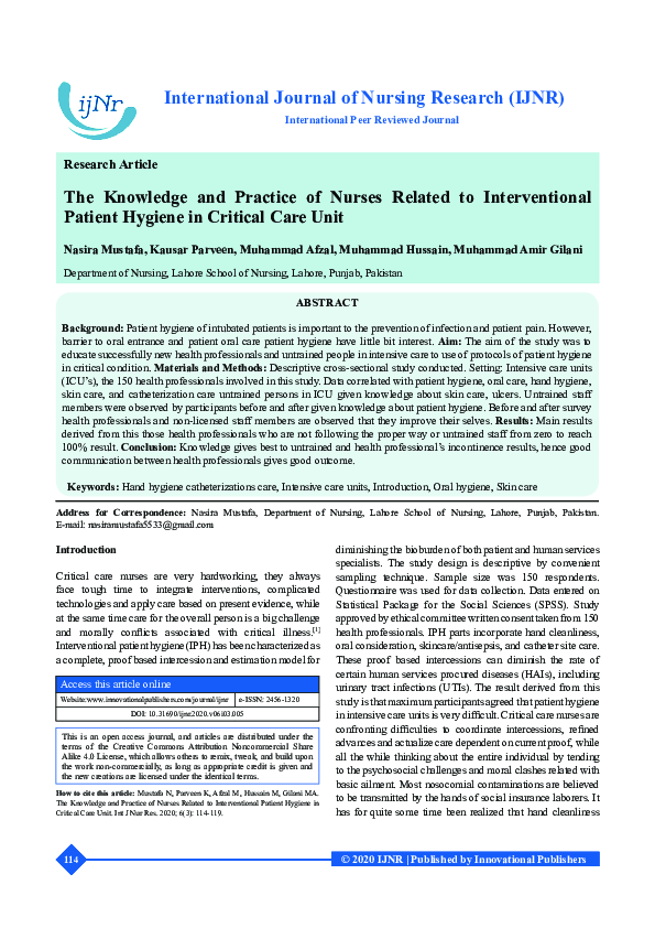 (PDF) The Knowledge and Practice of Nurses Related to Interventional ...