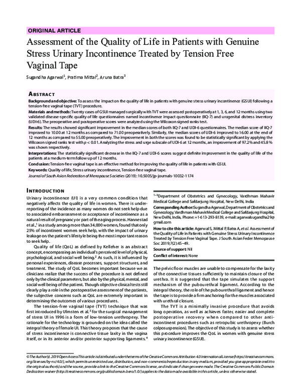 (PDF) Assessment of the Quality of Life in Patients with Genuine Stress ...