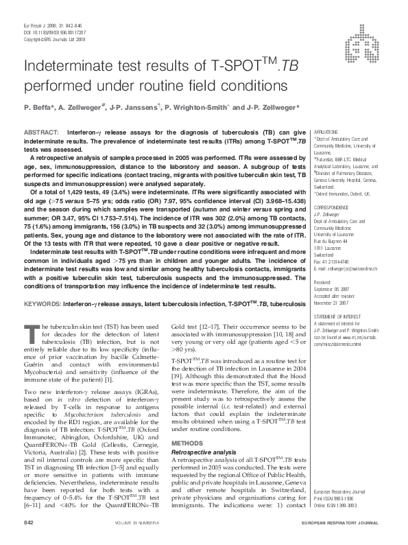 (PDF) Indeterminate test results of T-SPOTTM.TB performed under routine ...