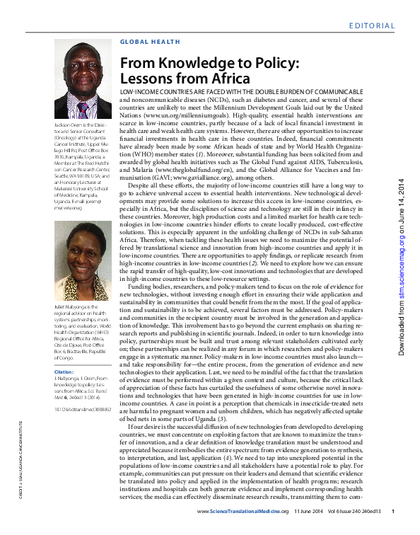 (PDF) From Knowledge to Policy: Lessons from Africa