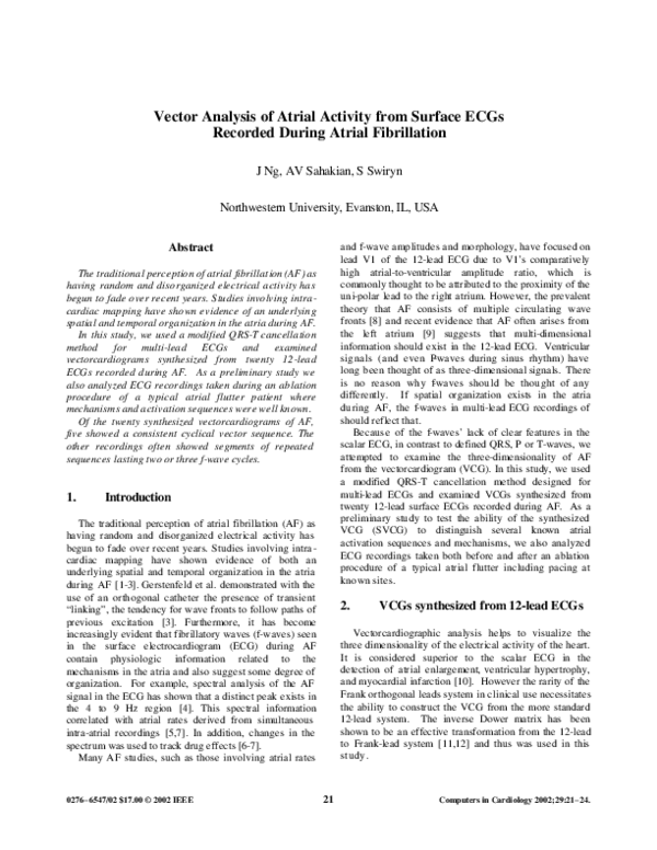 (PDF) Vector analysis of atrial activity from surface ECGs recorded ...